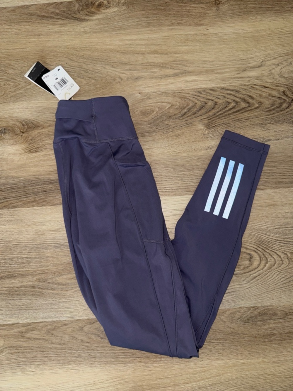 adidas Purple Leggings with Reflective Three-Stripes